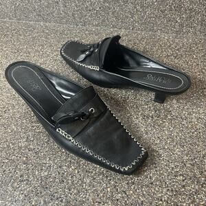 Franco Sarto Womens Size 9 W Comfort Casual Black Leather Slip On Low Heel Mule